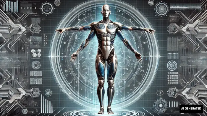 AI-generated image of a Vesuvian cybernetic, technologically-connected man.