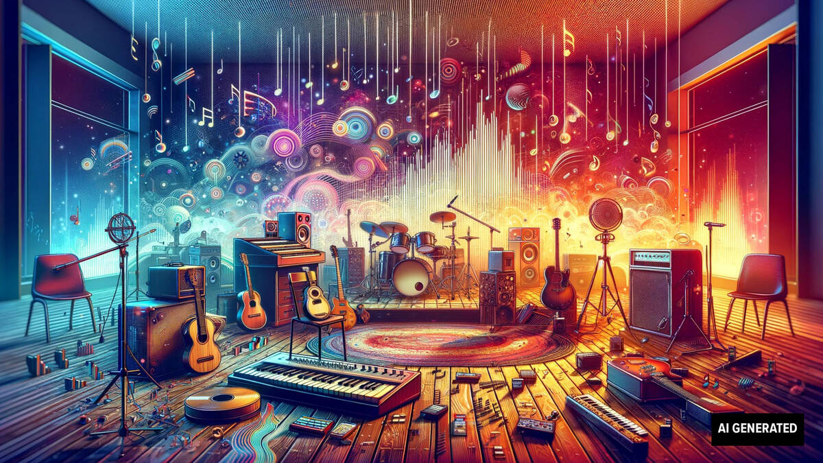 AI generated image of musical instruments on a stage 
